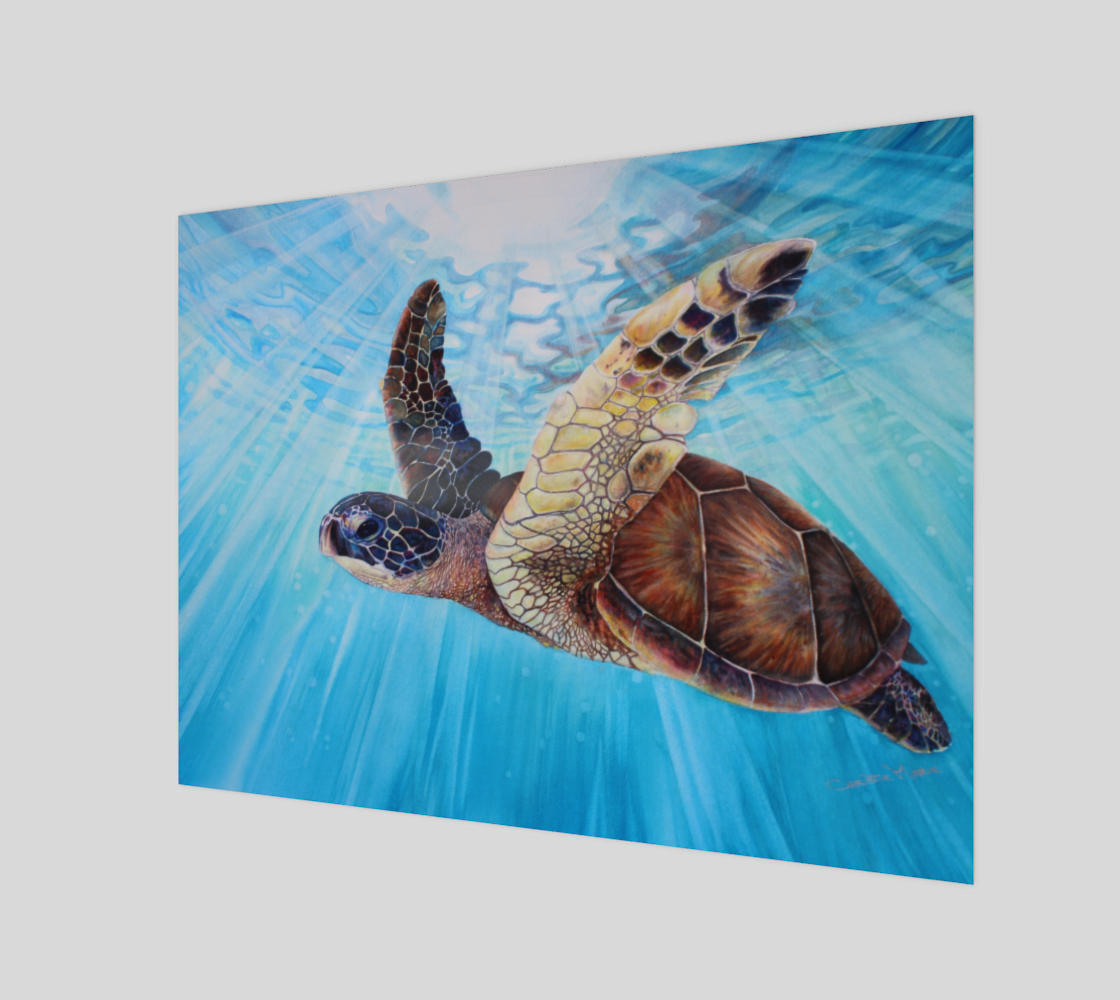 "Aloha Spirit"  Metal Art Print, Hawaiian Tropical Sea Turtle Art by Artist © Christie Marie