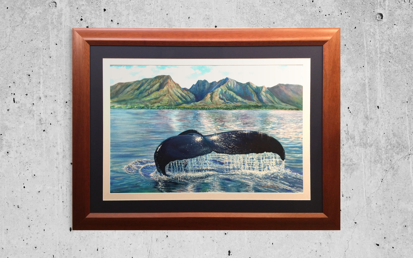 Original Watercolor Painting of Humpback Whale Lahaina, Hawaii Fine Art, genuine gemstone paints Artist Christie Marie E. Russell ©