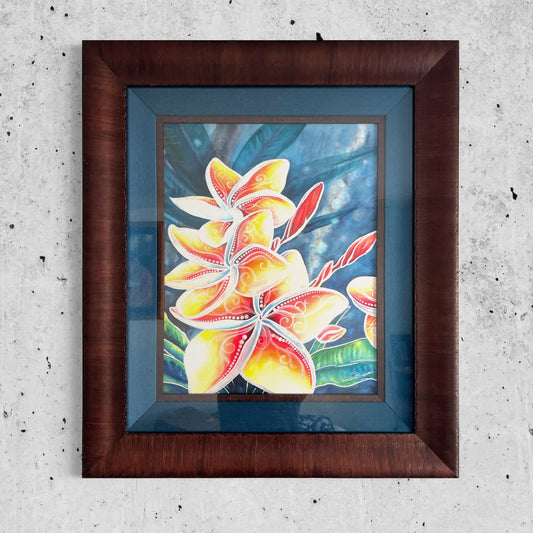 "Mana" Original Stylized Watercolor mixed media, Tropical Hawaiian Plumeria Flowers, Frangipani flower art by artist Christie Marie Elder-Russell