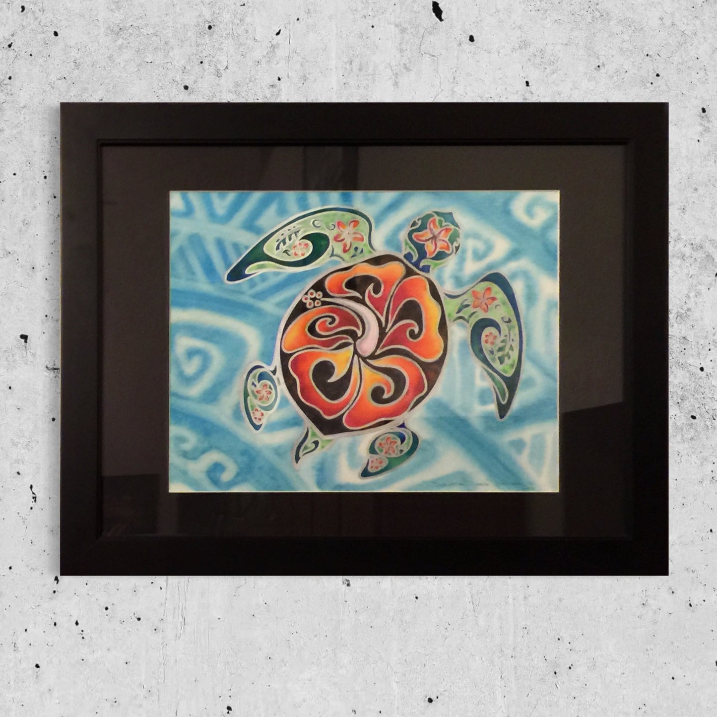 Nani Honu, Original Tropical Sea Turtle Art - Honu- Tortuga - Large Framed Watercolor  Painting by Christie Marie E. Russell ©