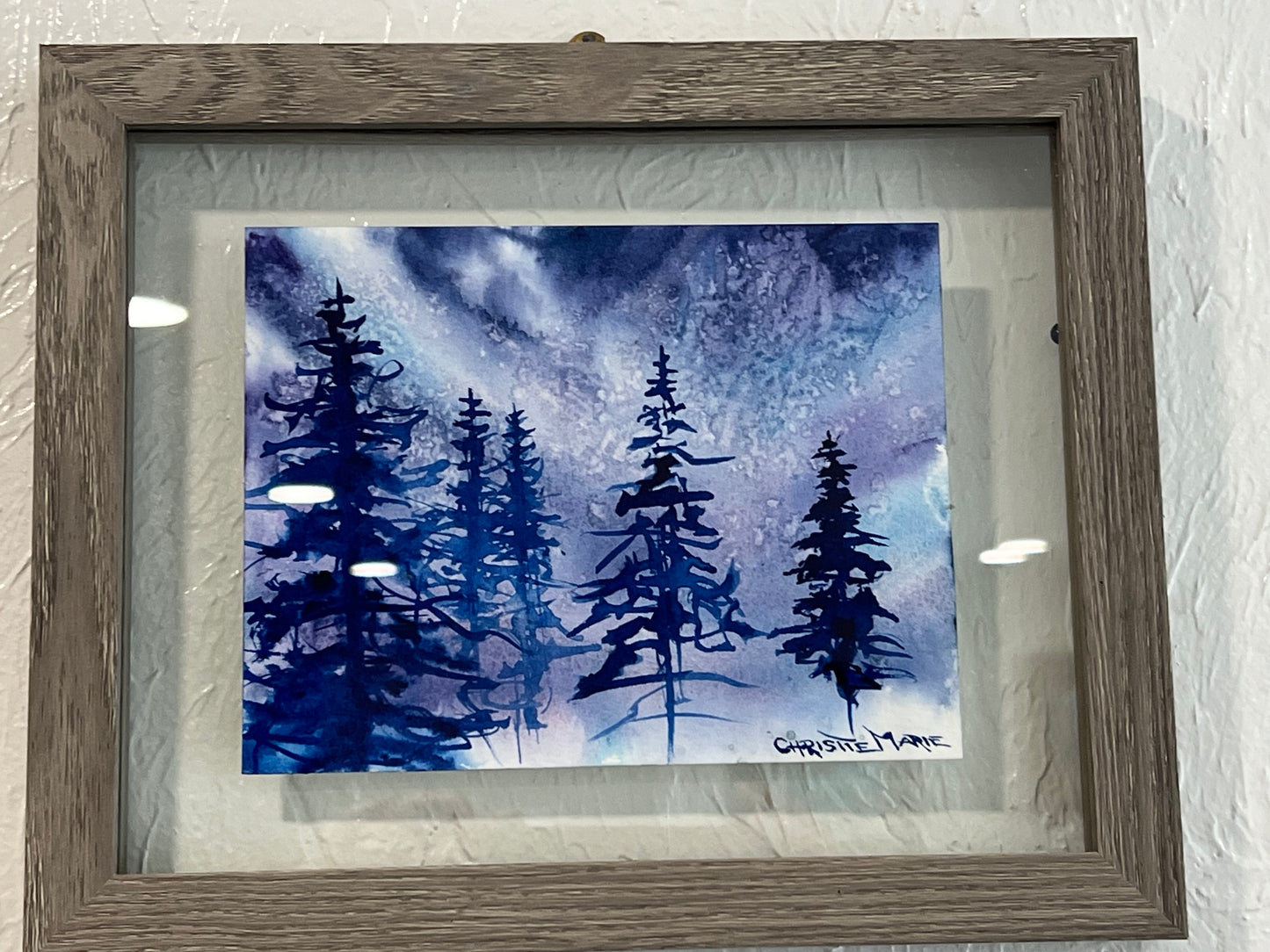 Original Watercolor Painting "Indigo Muse" Mountain Forest brush stroke abstract, indigo pine forest light