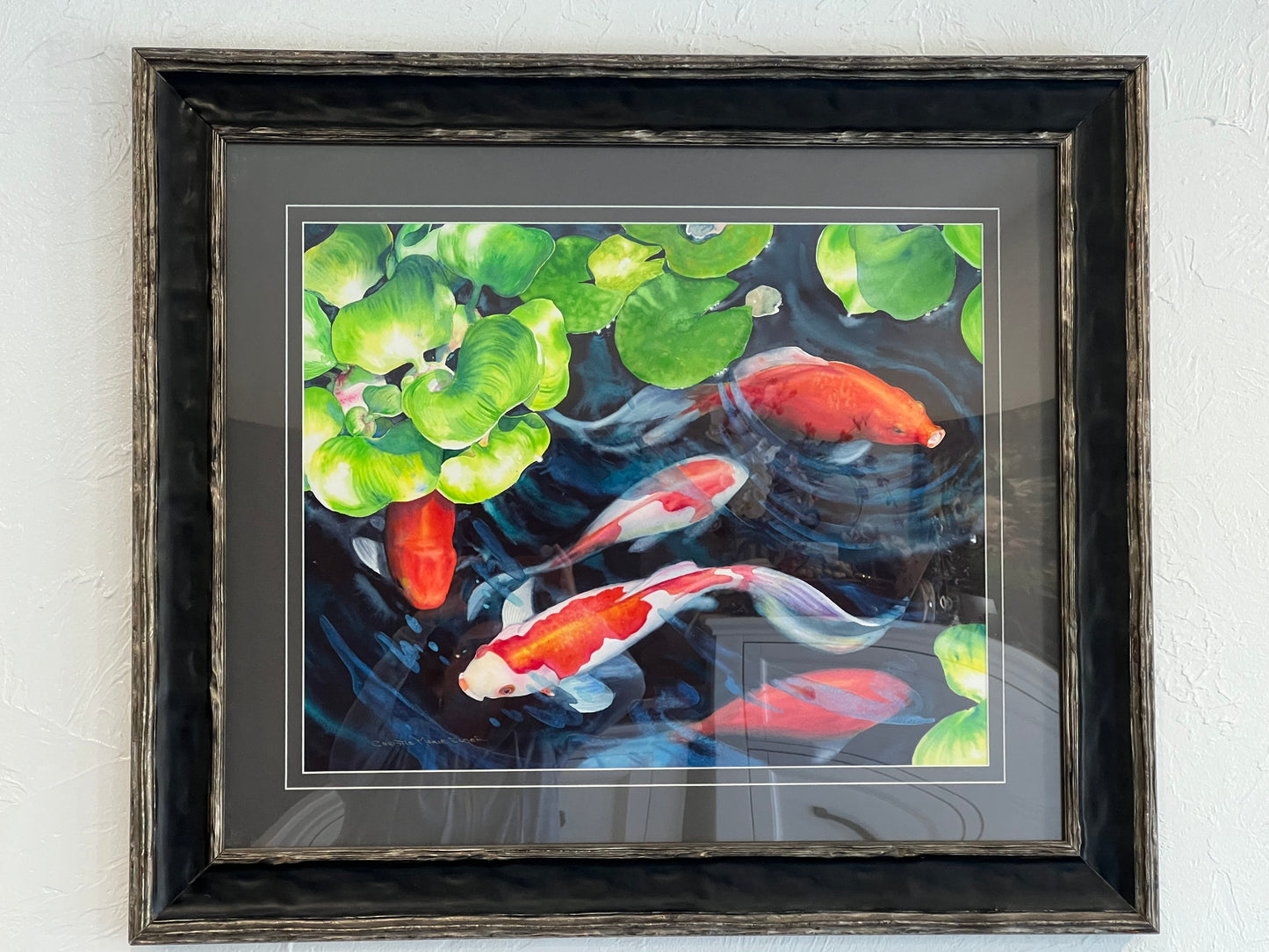 ORIGINAL WATERCOLOR Painting Koi Fish Pond Art, Nature Art, Gallery fine art by Artist Christie Marie E. Russell ©