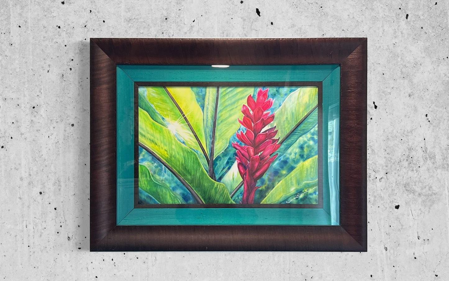 Original Watercolor Painting signed and Framed “Tropical Flame” Hawaiian Red Ginger art by artist © Christie Marie