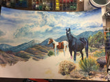 Wild Mustangs Original Fine Art, professionally Framed, West Sierra Nevada Art Watercolor Painting by artist Christie Marie E. Russell